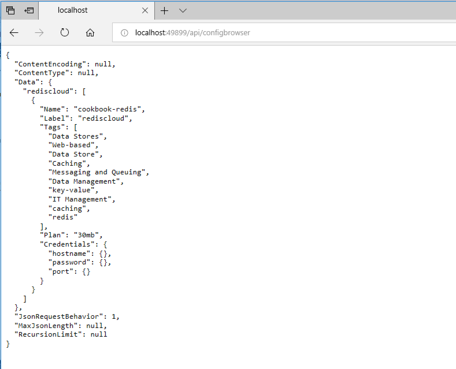 api/configbrowser output